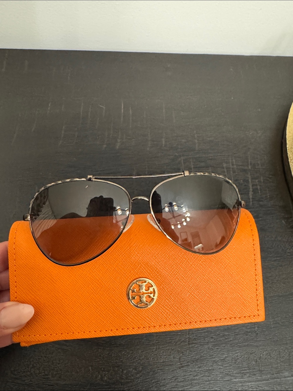 Tory Burch Aviator Sunglasses with Orange Logo Case